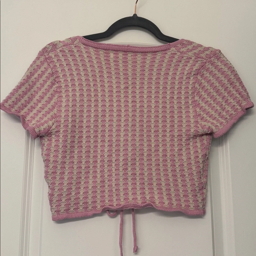Pink and Cream Knit Square Neck Girly Sweet Crop Top - Picture 5 of 5